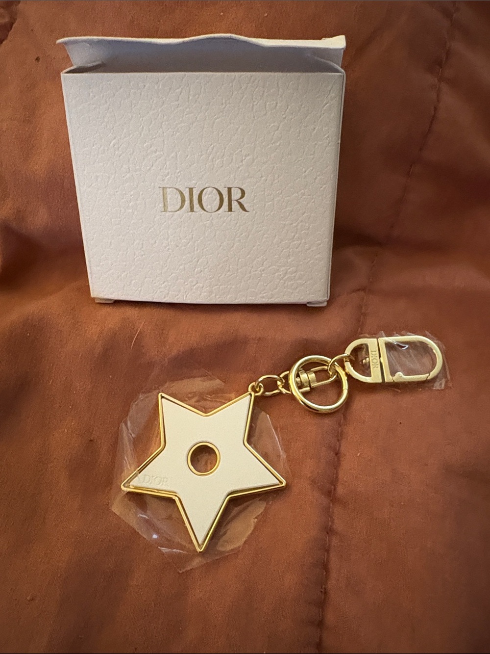 Dior White and Gold Star Key Holder Charm
